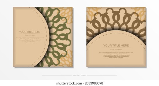 Einladendes Kartendesign mit Platz für Ihren Text und abstrakte Muster. Vektor Print Ready beige Farbe Postcard Design mit Mandala Muster.