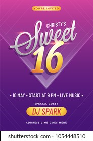 Invitation card design for Sweet 16 party celebration.