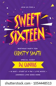 Invitation card design for Sweet 16 party celebration.