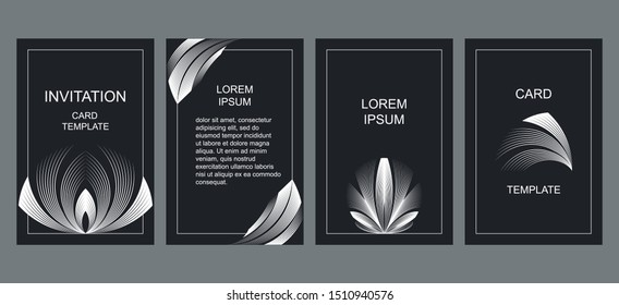 Invitation card design template, abstract floral background, trendy geometric black and white pattern.