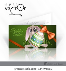 Invitation Card Design, Template. Easter Bunny With Colorful Egg. Vector Illustration. Eps 10.