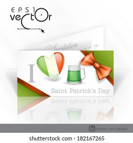 Invitation Card Design, Template. St. Patrick's Day. I Love Beer. Vector Illustration. Eps 10.