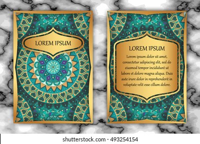 Invitation card design template. Vintage decorative elements with mandala, delicate floral pattern. Islam, Arabic, Indian, ottoman, aztec motifs.
