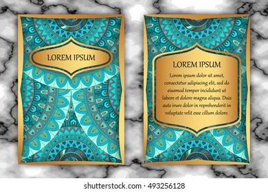 Invitation card design template. Vintage decorative elements with mandala, delicate floral pattern. Islam, Arabic, Indian, ottoman, aztec motifs.