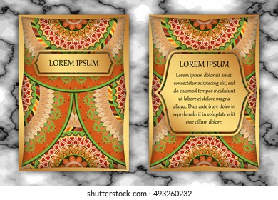 Invitation card design template. Vintage decorative elements with mandala, delicate floral pattern. Islam, Arabic, Indian, ottoman, aztec motifs.
