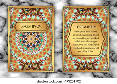 Invitation card design template. Vintage decorative elements with mandala, delicate floral pattern. Islam, Arabic, Indian, ottoman, aztec motifs.