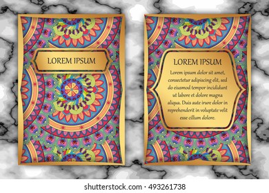 Invitation card design template. Vintage decorative elements with mandala, delicate floral pattern. Islam, Arabic, Indian, ottoman, aztec motifs.