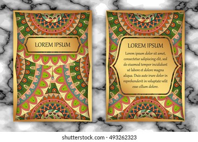 Invitation card design template. Vintage decorative elements with mandala, delicate floral pattern. Islam, Arabic, Indian, ottoman, aztec motifs.