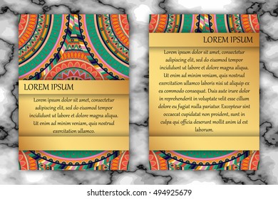 Invitation card design template. Vintage decorative elements with mandala, delicate floral pattern. Islam, Arabic, Indian, ottoman, aztec motifs.