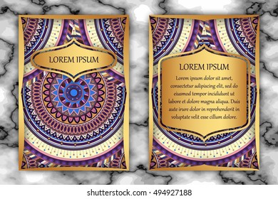 Invitation card design template. Vintage decorative elements with mandala, delicate floral pattern. Islam, Arabic, Indian, ottoman, aztec motifs.