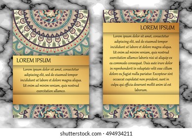 Invitation card design template. Vintage decorative elements with mandala, delicate floral pattern. Islam, Arabic, Indian, ottoman, aztec motifs.