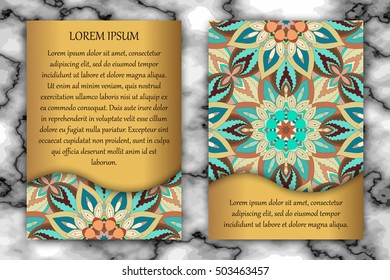 Invitation card design template. Vintage decorative elements with mandala, delicate floral pattern. Islam, Arabic, Indian, ottoman, aztec motifs