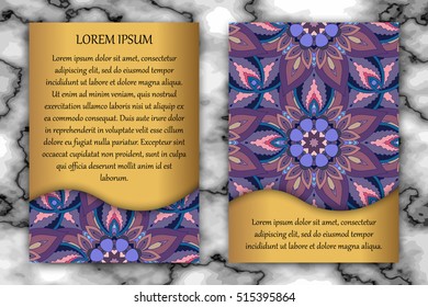 Invitation card design template. Vintage decorative elements with mandala, delicate floral pattern. Islam, Arabic, Indian, ottoman, aztec motifs