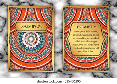 Invitation card design template. Vintage decorative elements with mandala, delicate floral pattern. Islam, Arabic, Indian, ottoman, aztec motifs