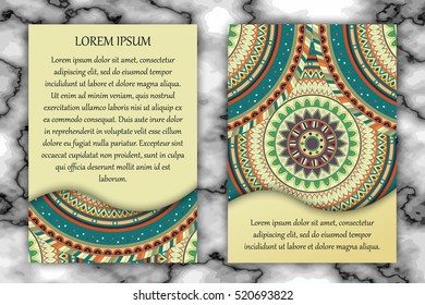 Invitation card design template. Vintage decorative elements with mandala, delicate floral pattern. Islam, Arabic, Indian, ottoman, aztec motifs