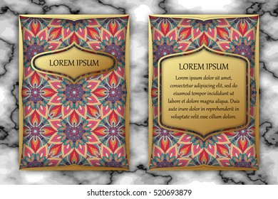 Invitation card design template. Vintage decorative elements with mandala, delicate floral pattern. Islam, Arabic, Indian, ottoman, aztec motifs