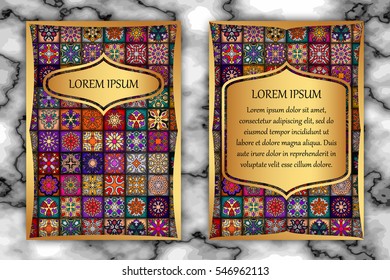 Invitation card design template. Vintage decorative elements with mandala, delicate floral pattern. Islam, Arabic, Indian, ottoman, aztec motifs