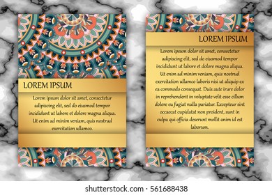 Invitation card design template. Vintage decorative elements with mandala, delicate floral pattern. Islam, Arabic, Indian, ottoman, aztec motifs