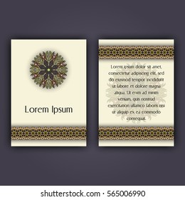 Invitation card design template. Vintage decorative elements with mandala, delicate floral pattern. Islam, Arabic, Indian, ottoman, aztec motifs