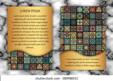 Invitation card design template. Vintage decorative elements with mandala, delicate floral pattern. Islam, Arabic, Indian, ottoman, aztec motifs
