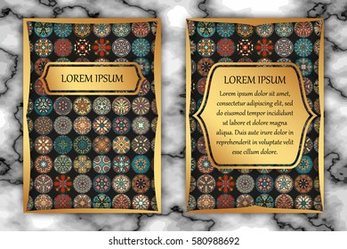 Invitation card design template. Vintage decorative elements with mandala, delicate floral pattern. Islam, Arabic, Indian, ottoman, aztec motifs