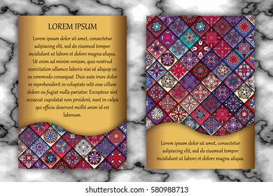 Invitation card design template. Vintage decorative elements with mandala, delicate floral pattern. Islam, Arabic, Indian, ottoman, aztec motifs