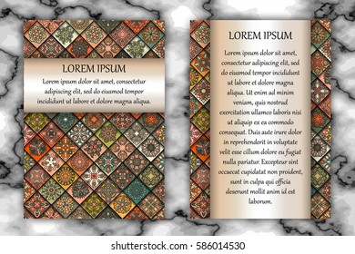 Invitation card design template. Vintage decorative elements with mandala, delicate floral pattern. Islam, Arabic, Indian, ottoman, aztec motifs