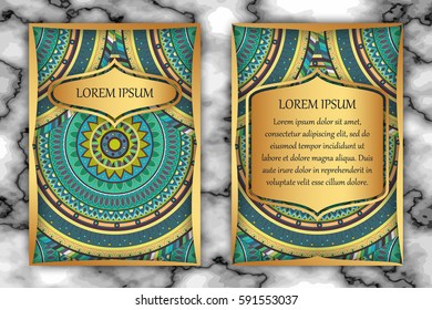 Invitation card design template. Vintage decorative elements with mandala, delicate floral pattern. Islam, Arabic, Indian, ottoman, aztec motifs