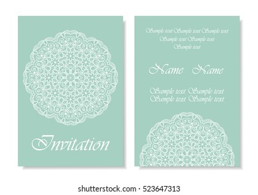 Invitation card design. Tender backgrounds with round ornamental mandala. Vector art