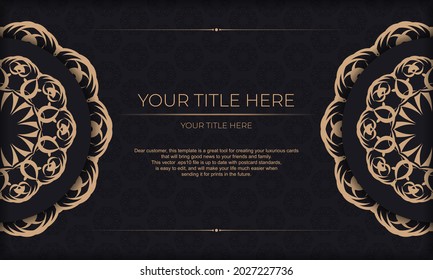 Invitation card design with vintage ornament. Black vector background with luxury ornaments and place for your design.