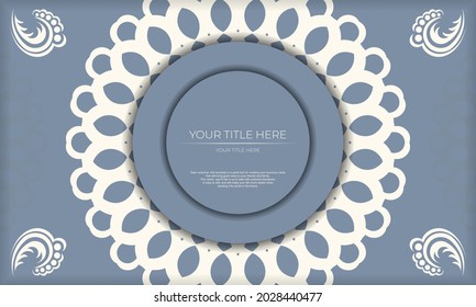 Invitation card design with vintage patterns. Blue banner template with luxury ornaments and place for your design.