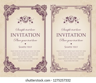 Invitation card design in vintage style - vector set