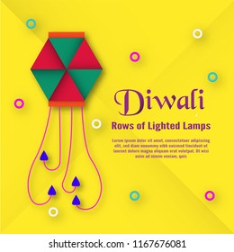 Invitation card for Diwali festival of Hindu. Vector illustration design in paper cut style.