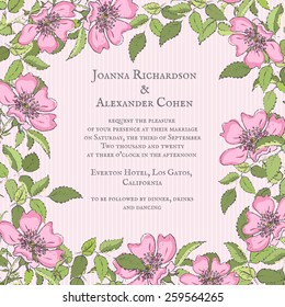 Invitation card with dog-rose. Wedding invitation