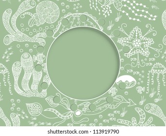 The invitation card of elegance with sea inhabitants. (The structure behind group of a circle is full and without a seam). Design elements on a retro a background without a seam.