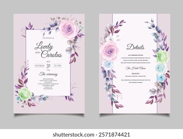 Invitation Card With Elegant Beautiful Watercolor Floral Set. Illustrator and designer. Wedding Invites, save the date, Birthday Invites, Video Invites, E-Cards.