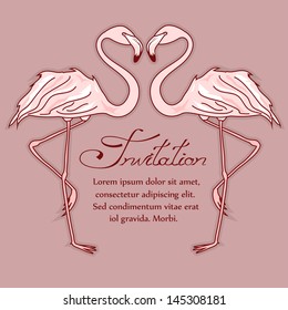 Invitation card with elegant flamingos