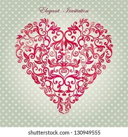 Invitation card with  elegant floral heart