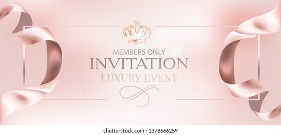 Invitation card with elegant rose ribbons. Vector illustration