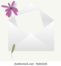 Invitation card with envelope and flower