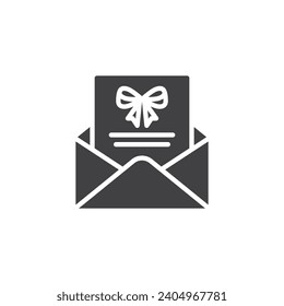 Invitation card with envelope vector icon. filled flat sign for mobile concept and web design. Greeting card with bow ribbon glyph icon. Symbol, logo illustration. Vector graphics