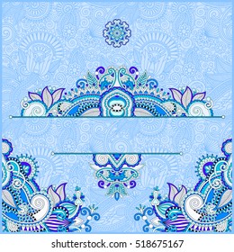 invitation card with ethnic background, royal ornamental design element for packing, web decoration, book cover, brochure and other in blue color, vector illustration