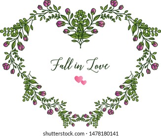 Invitation card fall in love, with background pattern purple floral frame. Vector