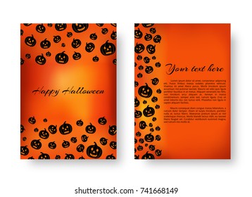 Invitation card with falling black pumpkins for festive halloween design