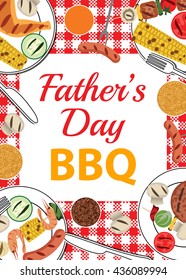 Invitation Card For Father's Day BBQ With Food And Beverages On Table