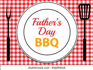 Invitation Card For Father's Day BBQ With Plate And Tools On Table