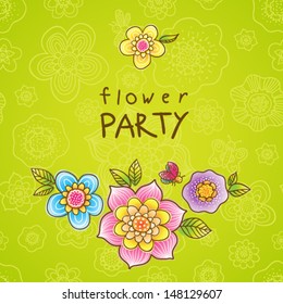 Invitation card with fine summer bouquet. Concept flower background. It can be used for decorating of invitations, greeting cards and decoration for bags. You can place your text in the empty frame.