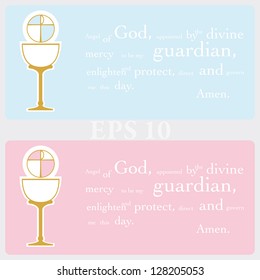 Invitation card for first communion with the prayer of the guardian Angel