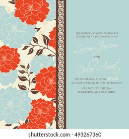 Invitation card with floral background and vintage element. Perfect as greeting card, birthday card or wedding invitation.