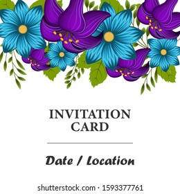 Invitation card with a floral background. Wedding invitations, parties, birthday. Bright flowers on a white background. Isolated vector illustration.
